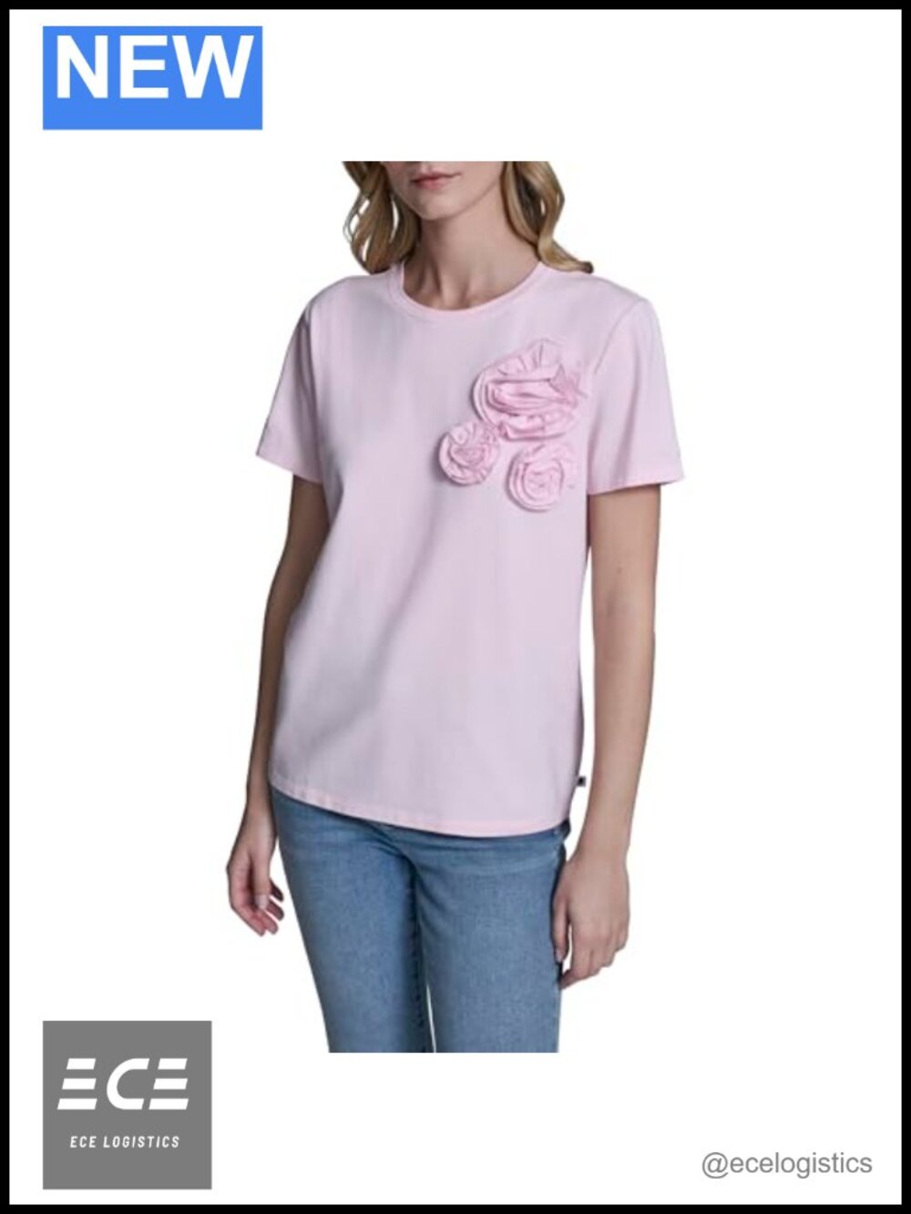 KARL LAGERFELD Women's Lightweight Floral Blouse with Flower Detail